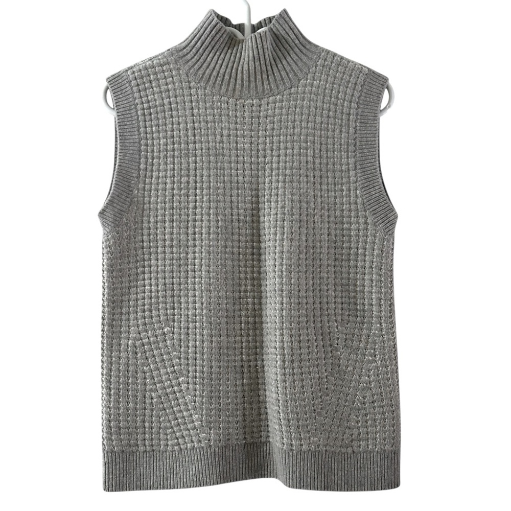 Club Monaco Silk Cashmere Sleeveless Knit Mock Neck Sweater Size XS Light Gray